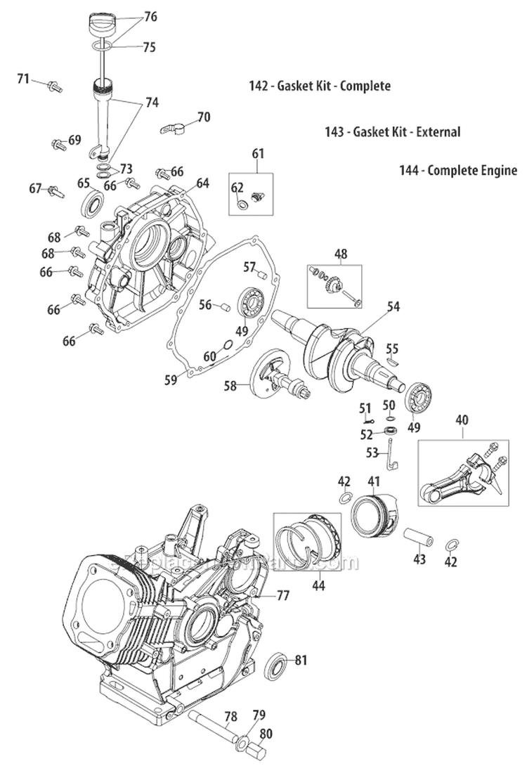 Crankcase Diagram and Parts List for 31AH64FG700 2012 Yard Machines Snow Blower